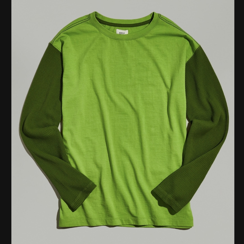 BDG Two-tone Green Long Sleeve with Waffle Textured Sleeves 100% Cotton Men's XS